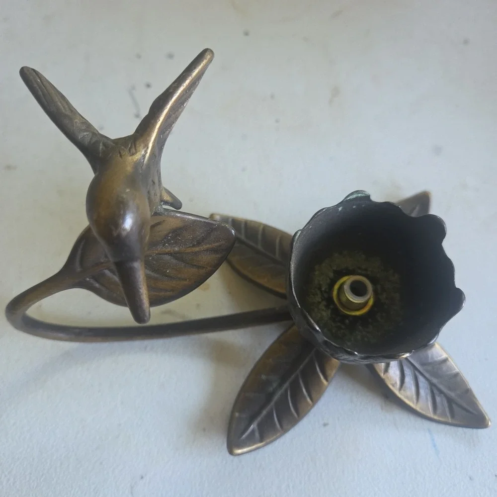 Vintage Andrea by Sadek Brass Hummingbird Flower Lamp Night Light BASE ONLY